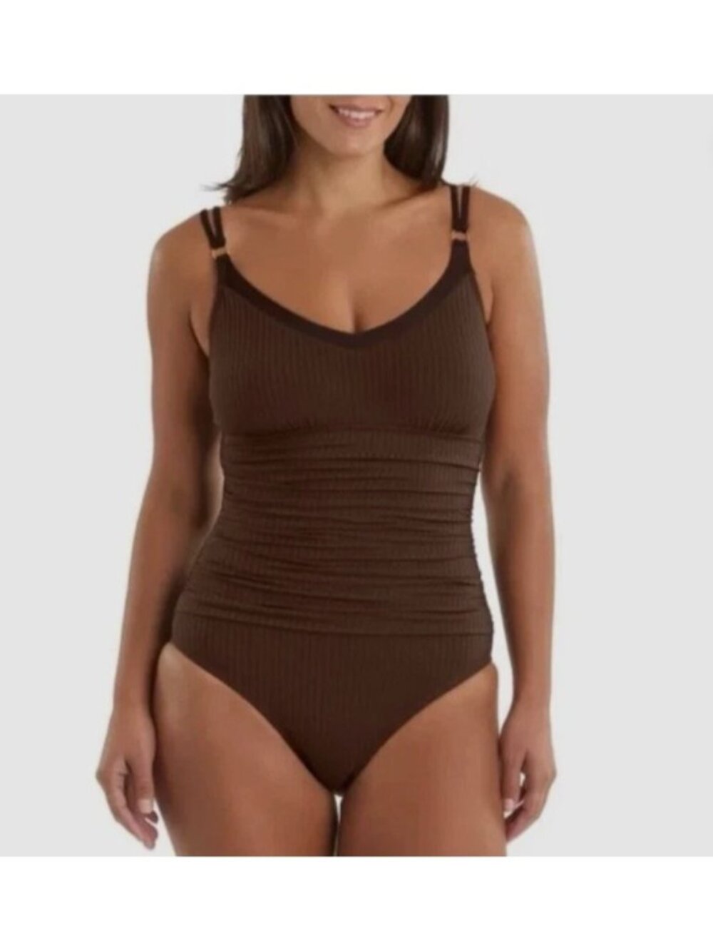 Ellen Tracy 1-Piece Adjustable Swimsuit-Brown-Women’s Large-NWT